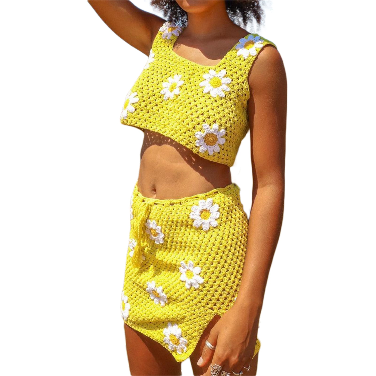 Chic Crochet Two Piece Set For Women Irregular Crochet Tank And Belt Skirt,  Trendy Streetwear Outfit From Daye03, $18.42