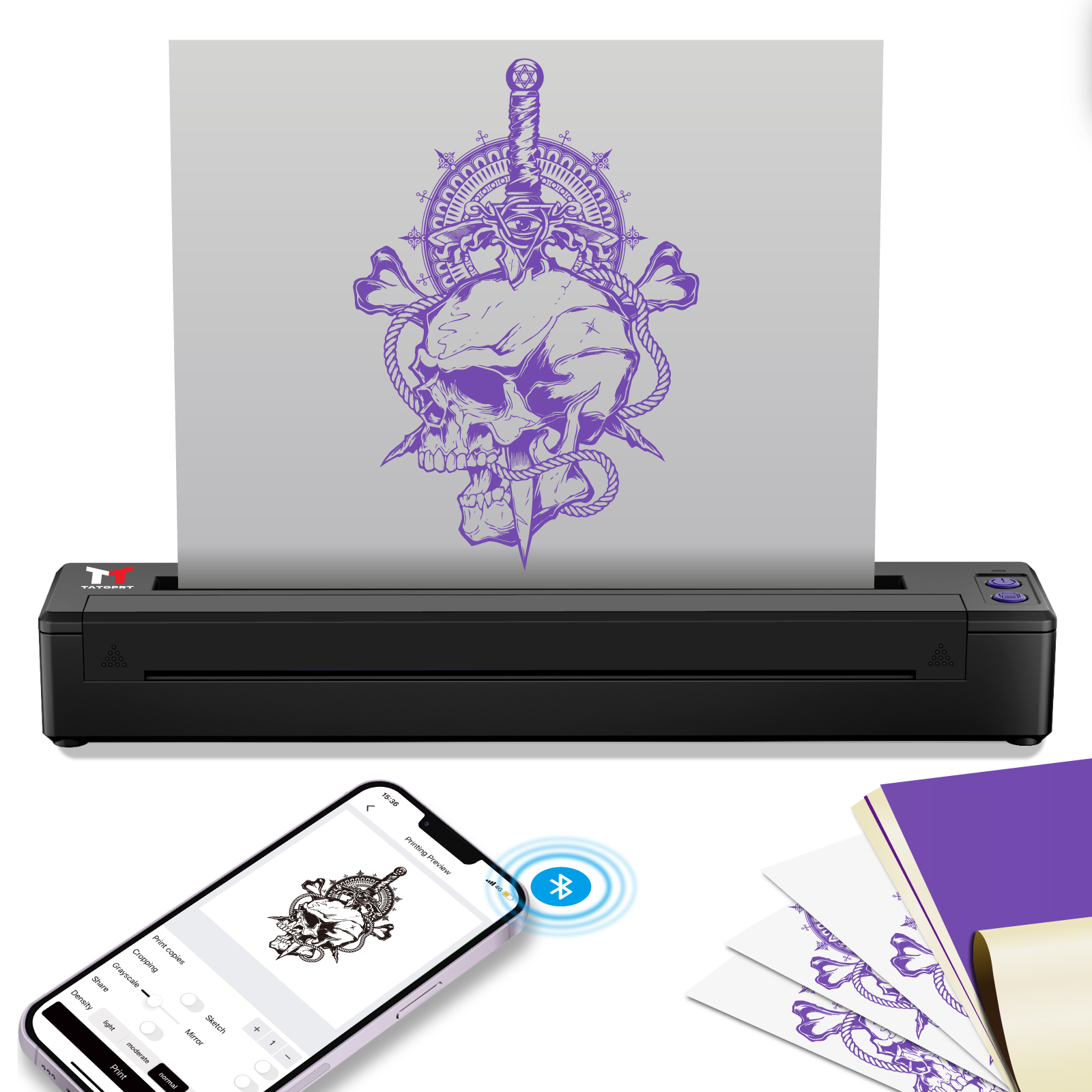 Wireless Tattoo Transfer Stencil Printer, Rechargeable Tattoo Printer, Artists & Beginner Friendly, Portable 1.3lb Tattoo Thermal Copier Printer Compatible with Android, iOS & Windows