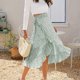 thumbnail image 2 of Falda cruzada con lazo para mujer, estampado floral, ribete con volantes, diseño dividido, longitud media, dobladillo fluido, falda de verano con forro, 2 of 6