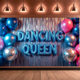 thumbnail image 2 of LUUFILx Dancing Queen Banner Backdrop with Balloons Party Decorations Disco Theme Event Supplies Birthday Celebration Photography Props Background Setup, 2 of 8