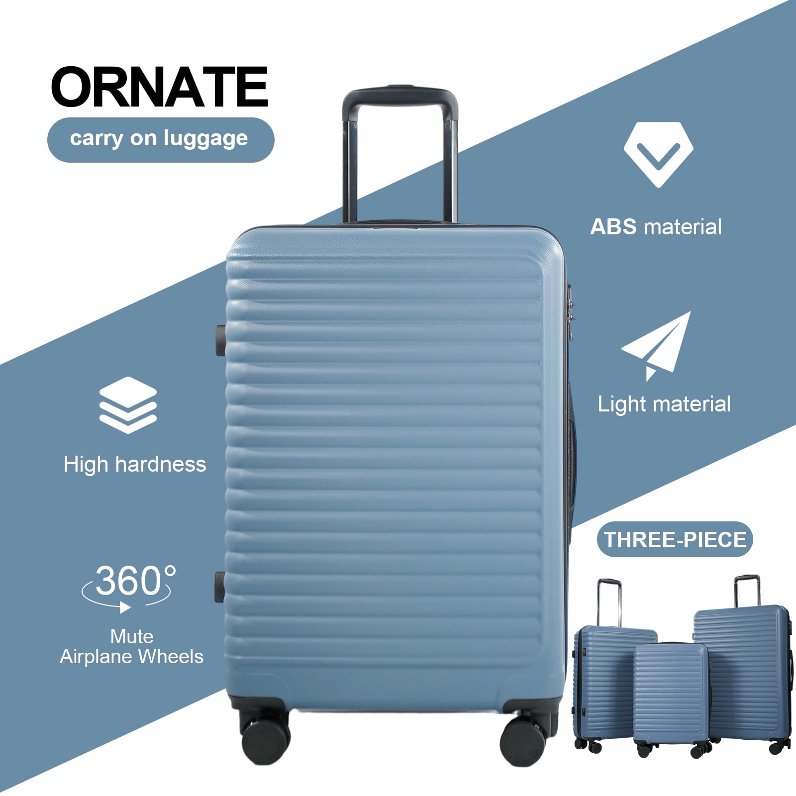 Travelhouse 3 Piece Hardside Luggage Set Hardshell Lightweight Suitcase with TSA Lock Spinner Wheels 20in24in28in.(Blue)