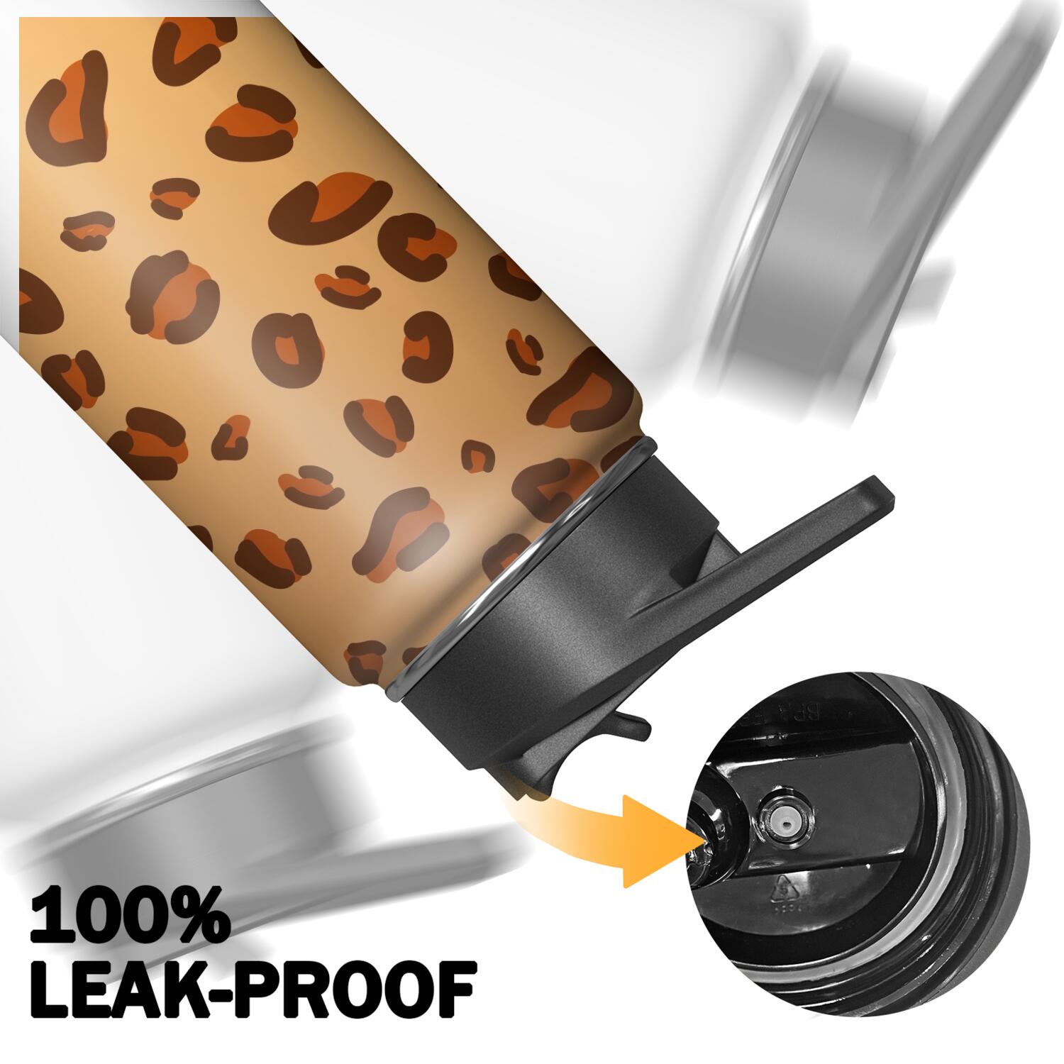 Leopard Print Insulated Stainless Steel Water Bottle with Straw & Cleaning Brush – 18 Oz | Leakproof, BPA-Free, 304 Stainless Steel, Wide Mouth, Travel Mug for Car, Gym, Office