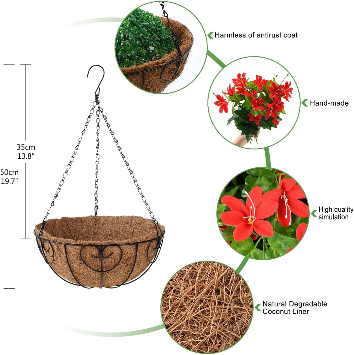 Artificial Flowers Hanging Basket for Outdoor Indoor,Fake Orchid Flowers in Coconut Lining Hanging Basket for Home Courtyard Decoration, 5 Branches Flowers in 12'' Basket(Yellow)