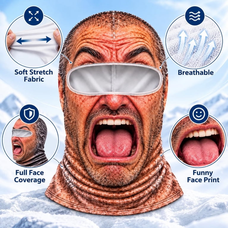 Funny Old Man Ski Mask, Novelty Grandpa Face Cover with Full Head Neck ...