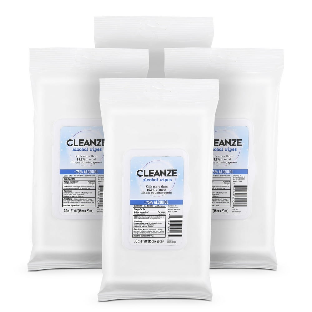 CLEANZE Alcohol Wipes120ct Bundle (Contains (4) 30ct Wipe packs)