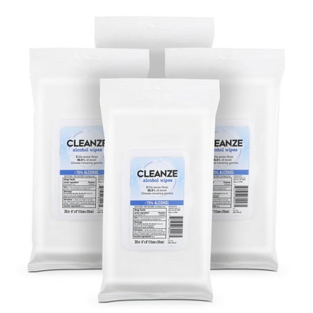 CLEANZE Alcohol Wipes-120ct Bundle (Contains (4) 30ct Wipe Packs)