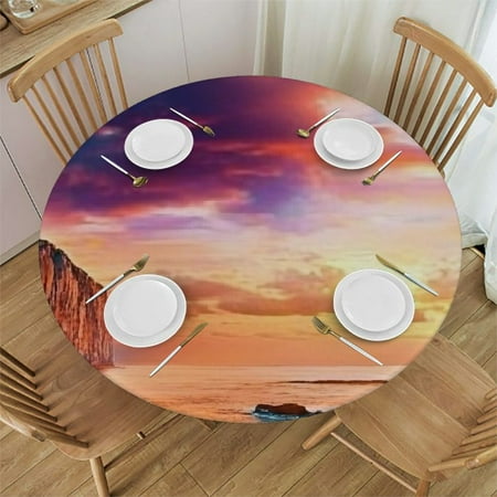 

SHERONV Sunset Beach Mountain Round Tablecloth Stain-Resistant 100% Polyester 42 -46