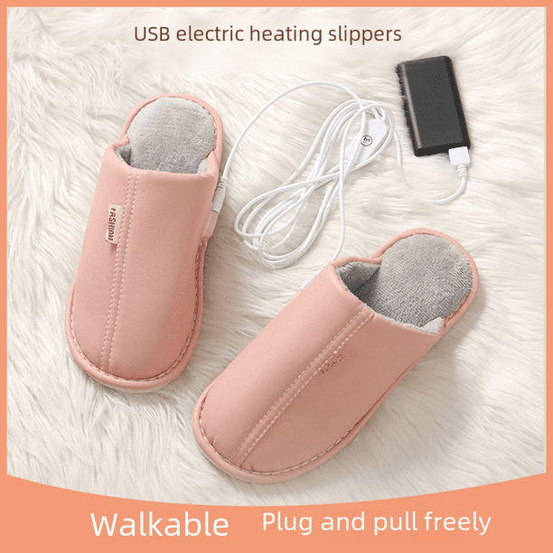 Calentador de pies USB frontal cálido para hombres y mujeres, zapatillas de algodón calefactoras recargables, zapatillas calefactables, zapatos eléctricos, dispositivo de calentamiento