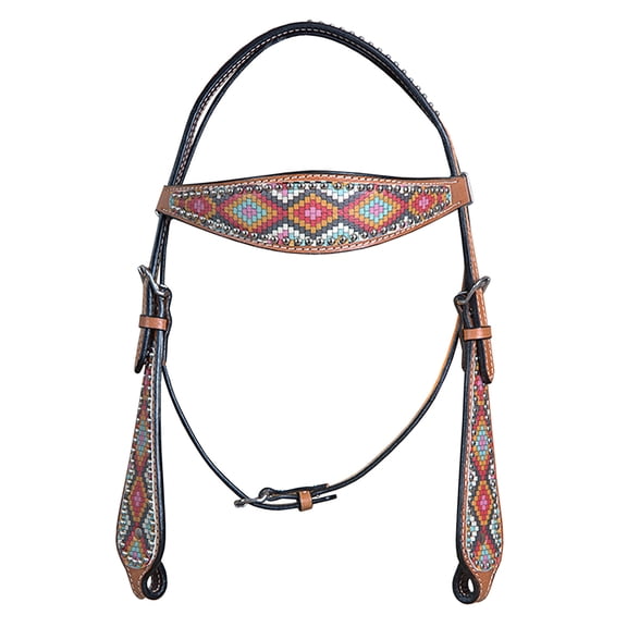 Hilason Western Horse Headstall Bridle American Leather Geometric Pattern
