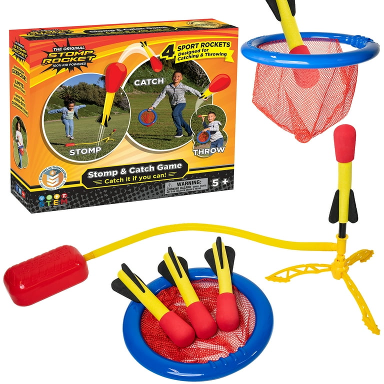 Stomp Rocket Original Stomp and Catch Rocket Game for Kids 4 Throw Foam Rockets Catching Net and Adjustable Launcher Gift for Boys and Girls Ages