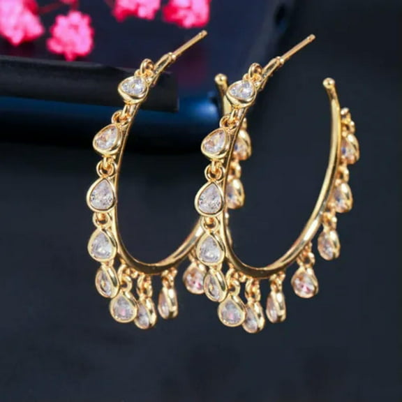 Stunning White CZ Drop Dangle Charms Round Hoop Earrings for Women Party Costume