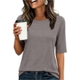 thumbnail image 2 of Womens Half Sleeve T Shirts Crew Neck Summer Tops Fashion Tee Casual Basic Comfy Outfits Clothes Gray M, 2 of 4