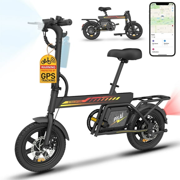Gyrocopters PixAI Vélo cargo Électrique Pliable pour Deux Personnes (Adultes/adolescents) / Autonomie jusqu'à 70 km / Vitesse jusqu'à 32 Km/h / Conforme à la Norme de Sécurité UL2849 / Système Antivol GPS / Batterie 7,8 Ah / Double Frein à Disque