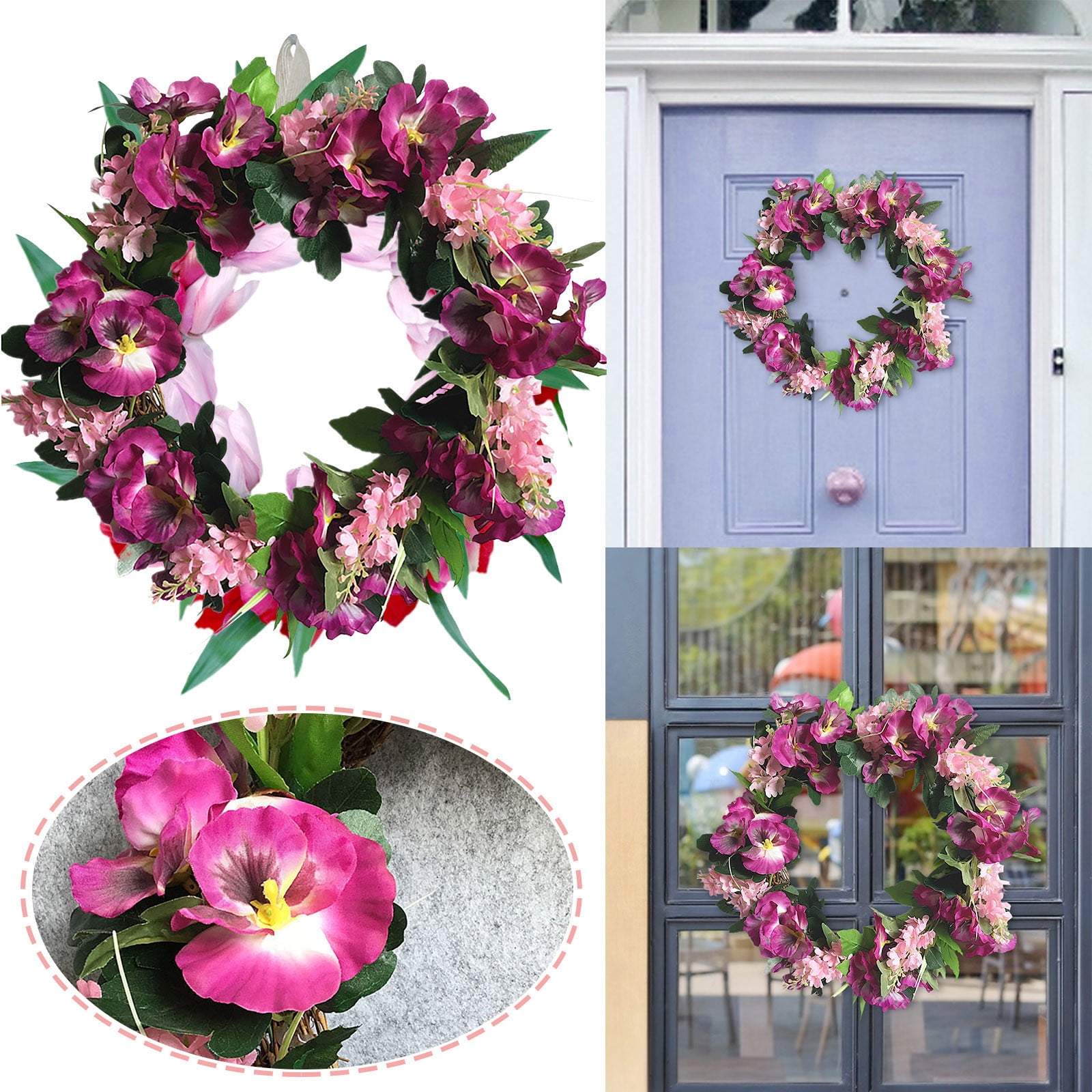Simulation Iron Art Rose Succulent Metal Circle Spring Wreath Home Living Room Wall Hanging Decoration Door Hanging Simulation Wreath HENGCHENG Easter Wreaths for Front Door