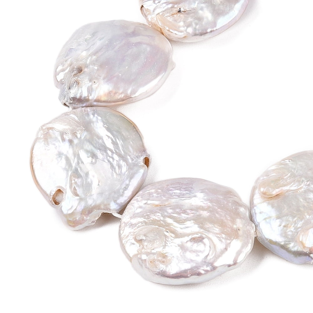 2strands Natural Baroque Keshi Pearl Beads Strands Button Shape Flat Round Seashell color 19~26x18~26x4~9mm Hole 0.6mm 19~20pcs/strand 15.35~16inch