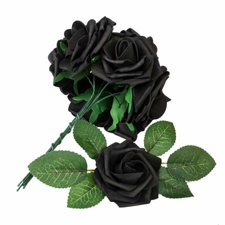 Look Rose - 50PCS Rose Artificial Flower Real Looking Flowers Artificial Rose w/Stem, Black