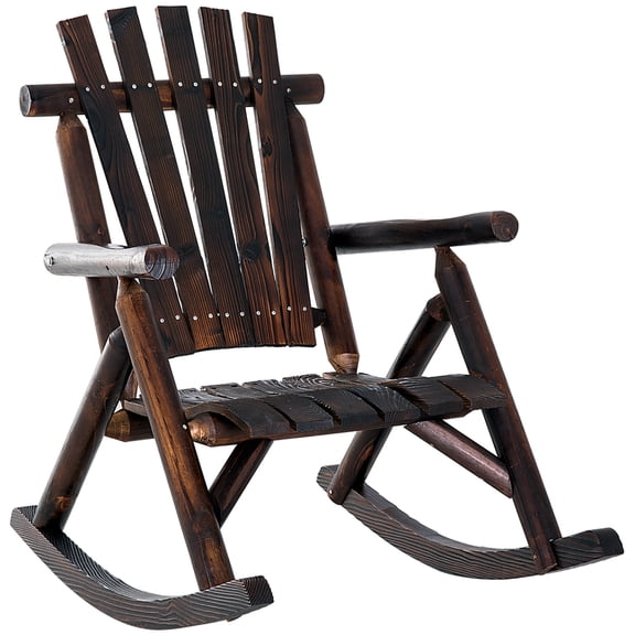 Miekor Furniture Outdoor Wooden Rocking Chair, Rustic Adirondack Rocker with Slatted Seat, High Backrest, Armrests for Patio, Garden, and Porch, Large, Brown 92137