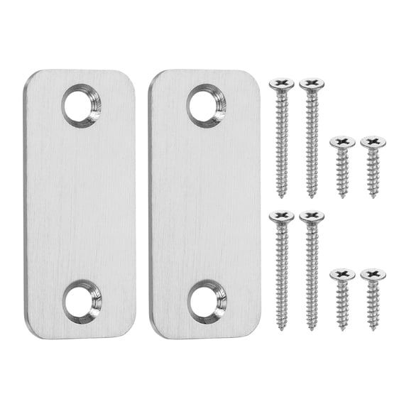Uxcell 2Pcs Door Edge Hole Filler Plate, 2.22" x 1" Stainless Steel Deadbolt Strike Plate Round Corner Door Hole Blank Cover Plates with Screws for Fixing Wooden Doors, Silver