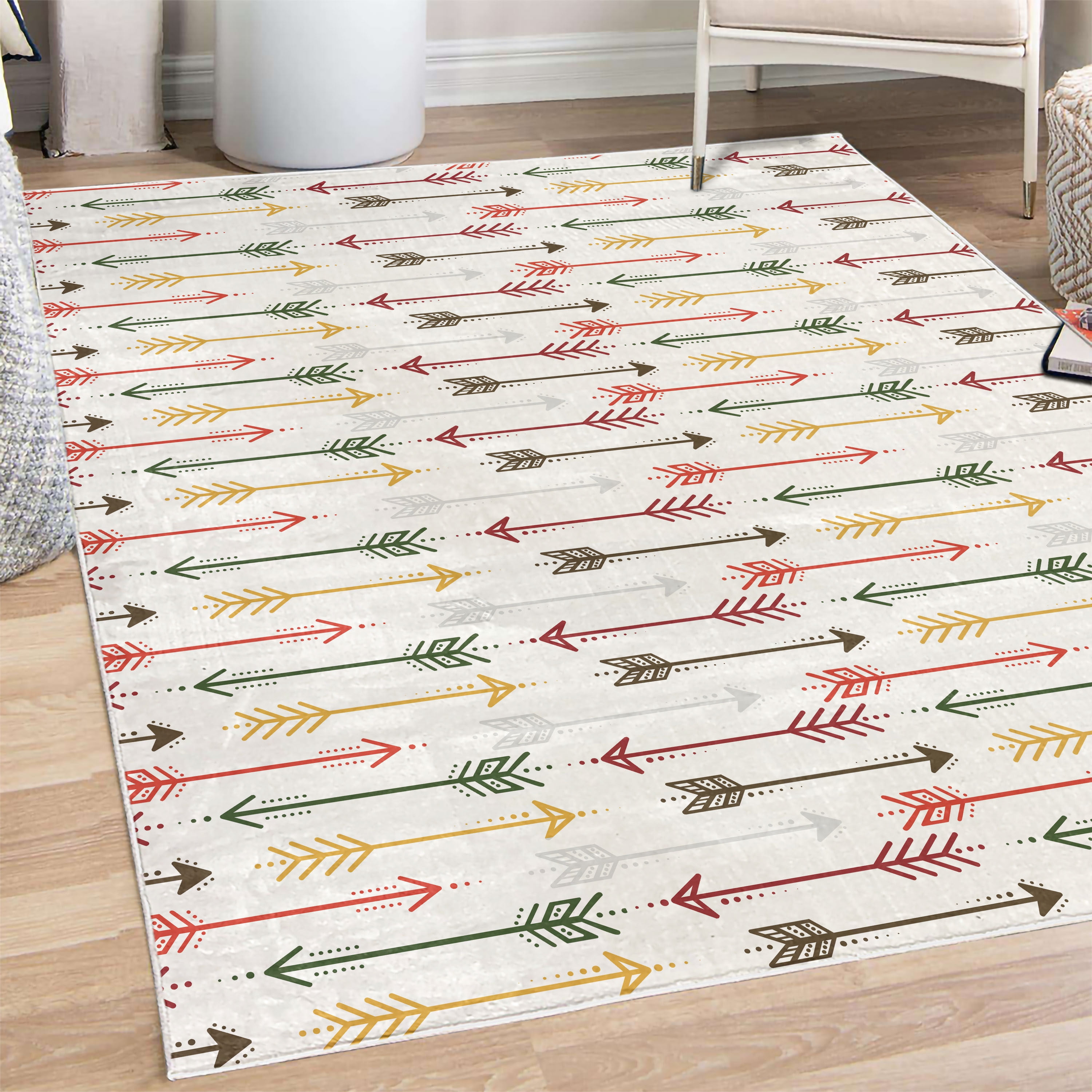 Boho Decorative Rug, Retro Arrow Pattern in Horizontal Line Heading to ...