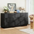 thumbnail image 3 of 60" Sideboard Buffet Cabinet with Storage, Irregular Panel Design Credenza Mid Century Farmhouse Coffee Bar Cabinet with 4 Doors & Adjustable Shelves for Living Room, Hallway (Black), 3 of 7