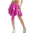 thumbnail image 2 of HBGVBA Girl's Metallic Skater Skorts,Asymmetrical Dance Skirt,Kids 7-12 Years Summer Solid Pleated Shiny Faux Leather Party Fashion Casual Skirt, 2 of 5