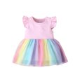 thumbnail image 1 of goowrom Girls Rainbow Mesh Yarn Stitching Fly Sleeve A-line Princess Dress, 1 of 9