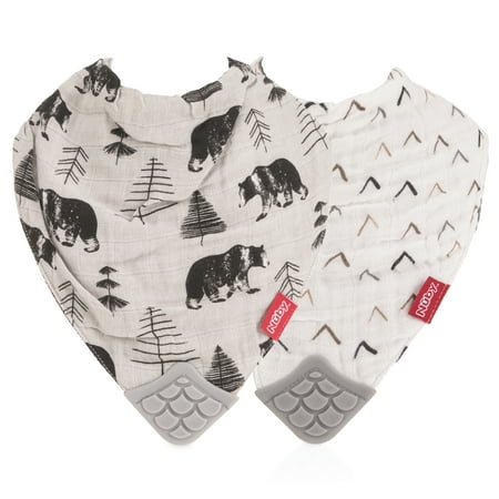 Nuby 2pk Muslin Teething Bib, Black Bear & Gray Triangles