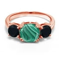 thumbnail image 2 of Gem Stone King 18K Rose Gold Plated Silver Green Malachite and Black Onyx 3 Stone Engagement Ring for Women (3.95 Cttw, Gemstone, Cushion 8MM, Size 8), 2 of 5