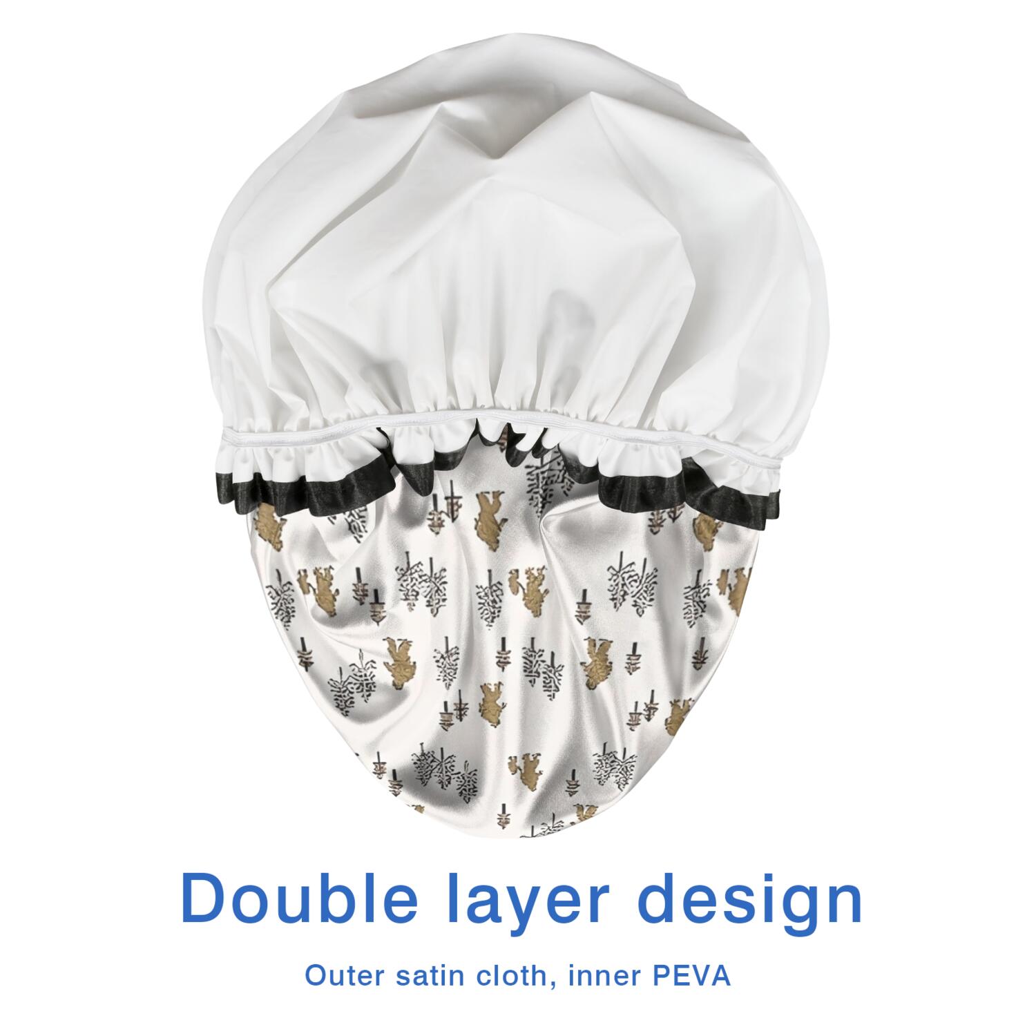 Shower Caps,White Bigfoot and Tree Pattern Waterproof Shower Cap for Women 4 Pieces,Double Reusable Hair Cover for Shower PEVA Elastic Stretch Hem