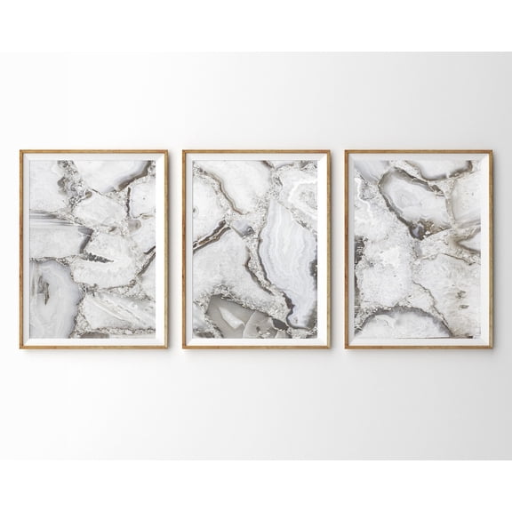 Luvia Agate Abstract 3 Piece Prints Marble Grey Taupe Art Bedroom Decor Office Art Set Of 3 Prints, Modern Wall Decor Set 3 Prints 8x12 UNFRAMED
