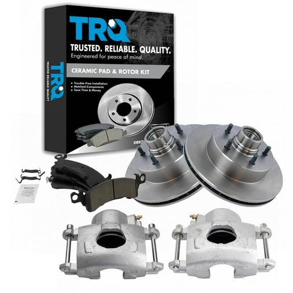 TRQ Front Brake Pad & Rotor Kit Brake Caliper Brake Pads Brake Rotor Ceramic Vented Fits Select 1990-2002 Chevrolet Astro GMC Safari
