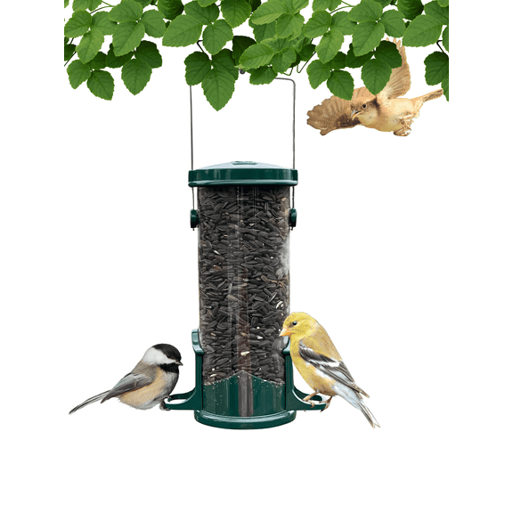 Backyards Essentials Tube Bird Feeder Petite Green Metal Finch Feeder, 4 Cup Capacity
