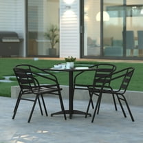 Emma   Oliver 27.5'' Black Square Aluminum Indoor-Outdoor Table Set with 4 Black Slat Back Chairs