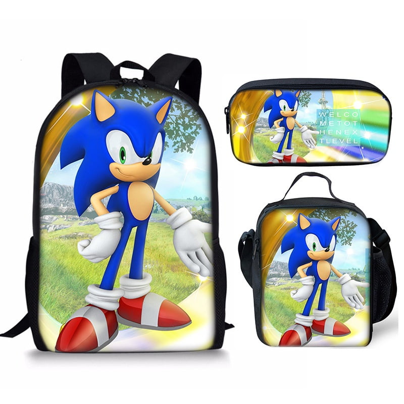 NS4 Sonic The Hedgehog 2 Mochila Para Estudiantes Bolsa De Comida Para Ninos Estuche De Lapices Conjuntos De Tres Piezas SN4