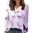 thumbnail image 4 of HOMBOM Fall T-Shirts for Women V-Neck Graphic Purple Tops Floral Long Sleeve Womens Relaxed Fit, 4 of 7