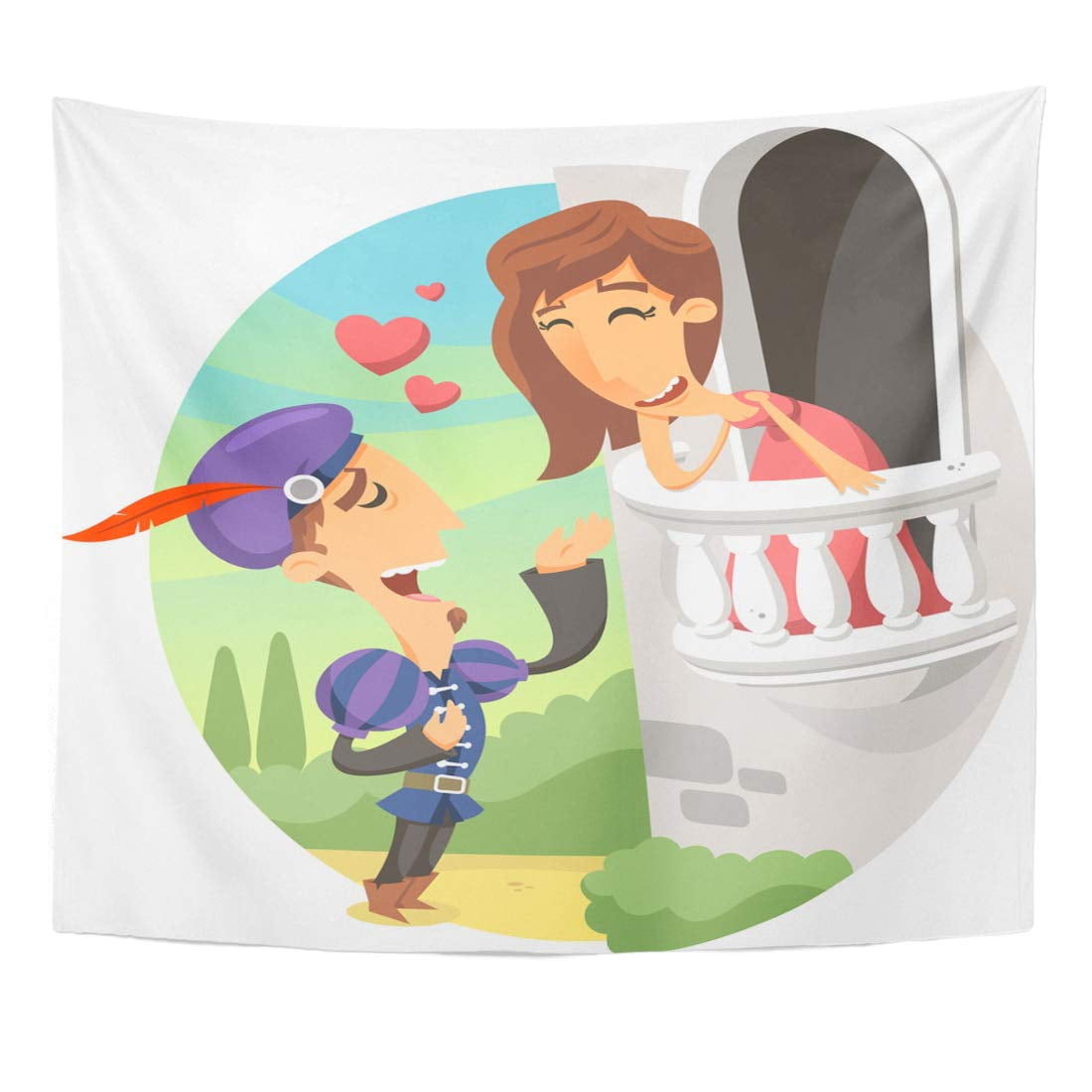 UFAEZU Story Shakespeare Romeo and Juliet Balcony Scene Cartoon Love Wall Art Hanging Tapestry Home Decor for Living Room Bedroom Dorm 51x60 inch - UFAEZU Story Shakespeare Romeo and Juliet Balcony Scene Cartoon Love Wall Art Hanging Tapestry Home Decor for Living Room Bedroom Dorm 51x60 inch -