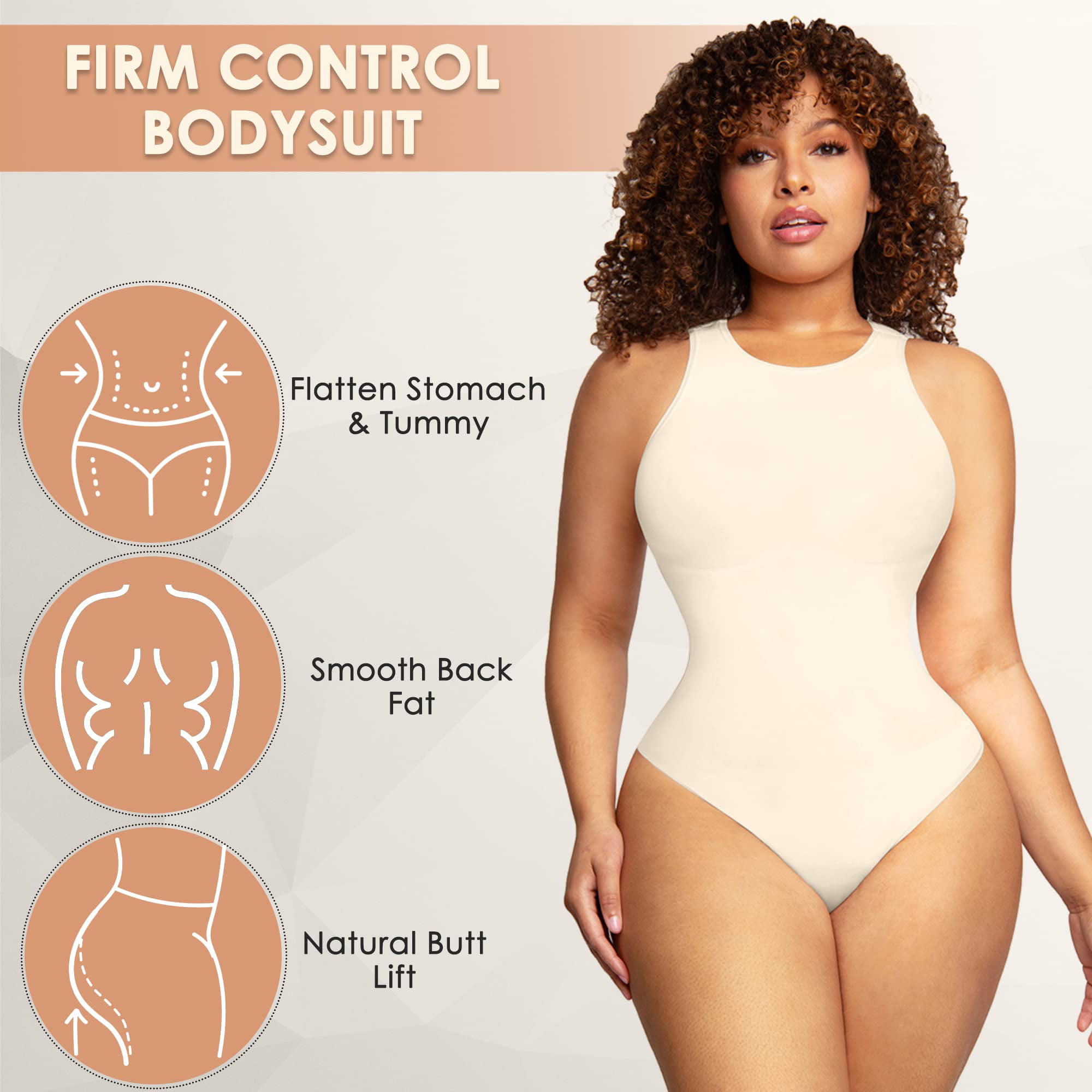 Bodysuit for Women Tummy Control - Shapewear Racerback Top Clothing  Seamless Body Sculpting Shaper High Neck - Skin 5XL 