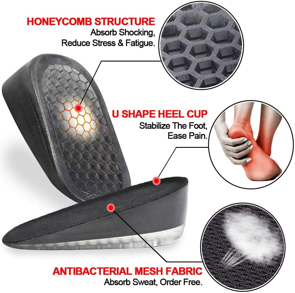 Height Lift Shoes Inserts for Men & Women Shock Absorption Heel Cushion Pads Ailaka Gel Height Increase Insoles 