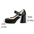thumbnail image 5 of QIUOMBBP Chunky Heel Pumps for Women Ankle Strap High Heel Mary Janes Square Closed Toe Leather Dress Shoes Black, 5 of 7