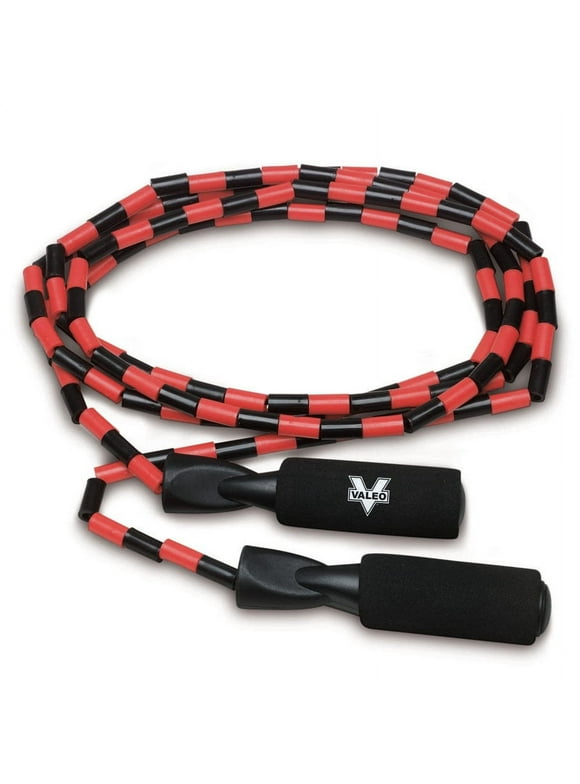 Valeo Beaded Jump Rope, Adjustable 9-Foot Length With Durable Plastic Beaded Nylon Rope And Molded Handles With Foam Grips