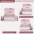 thumbnail image 3 of PIONEERWORKS Queen Bed Frame with Storage Headboard, Boucle Upholstered Platform Bed with Bookcase & 2 Drawers, No Box Spring Needed, Easy Assembly, Pink, 3 of 8