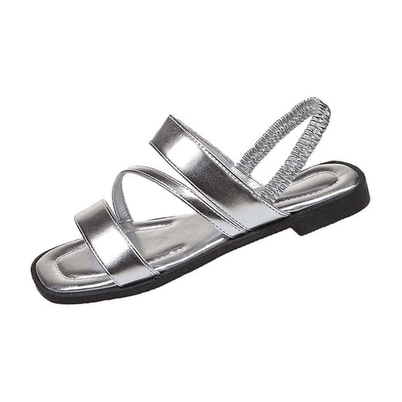 WRKEKC Sandals for Women Wide Width Square Toe Open Toe Back Elastic Strap Flat Soft Sole Sandals Outdoor Casual Versatile