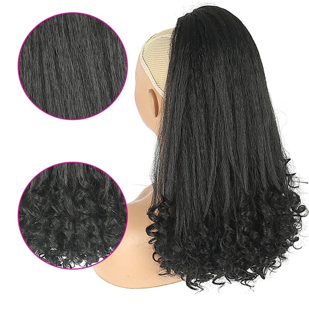 Yaki Drawstring Ponytail with End Curls, 16 Inch Synthetic Heat Resistant Hairpiece Fake Hair Extensions for Women