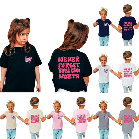 Dianli Girls Tops T-Shirts Crew Neck Shirts Loose Fit Short Sleeve Casual Graphic Tops Athletic Workout Tops Clothes for Girls 4-12 Summer Saving Beige 110