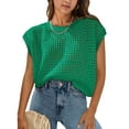 thumbnail image 2 of Women's Crochet Sweater Cap Sleeve Crew Neck Beach Cover-Up Spring Top Green XL, 2 of 8