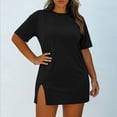 thumbnail image 5 of Admvng Womens Plus Size Dress Solid Round Neck Short Sleeve Casual Comfy Dresses, 5 of 7