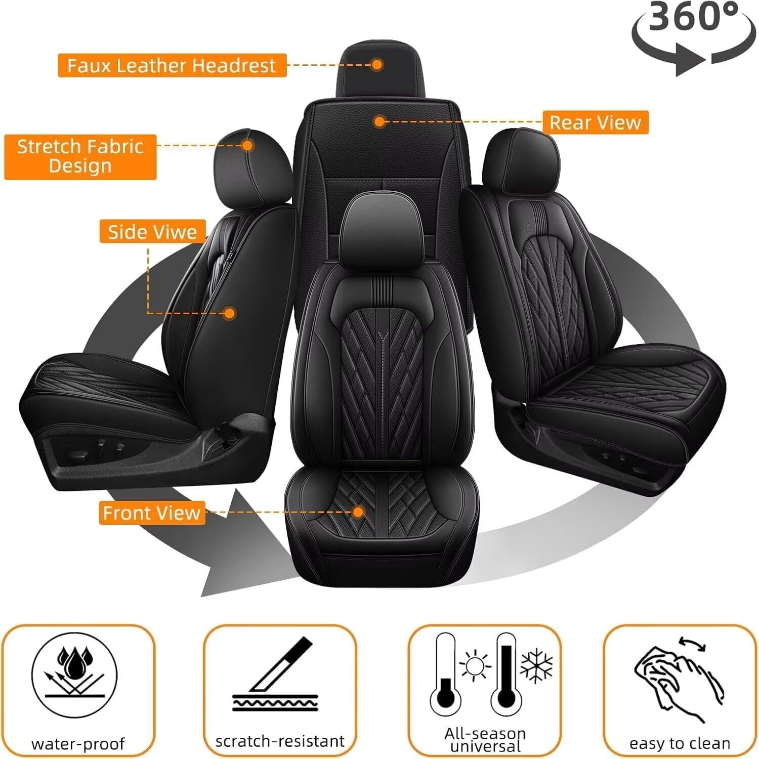 Seat Covers Custom Fit for Ford F150 2009-2026 - F250/F350/F450 2017-2026 Breathable Leather Truck 5 Seat Covers Full Set (Black)