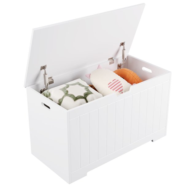 Homfa Kids Toy Box, Toy Storage Chest with 2 Safety Hinges, White