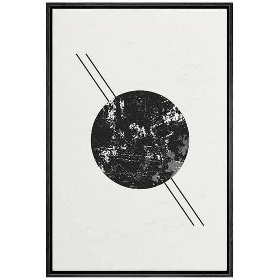 wall26 Framed Canvas Print Wall Art Asphalt Texture Dark Sphere with Line Art Abstract Shapes Illustrations Minimalism Mid-Century Modern for Living Room, Bedroom, Office - 16"x24" Black