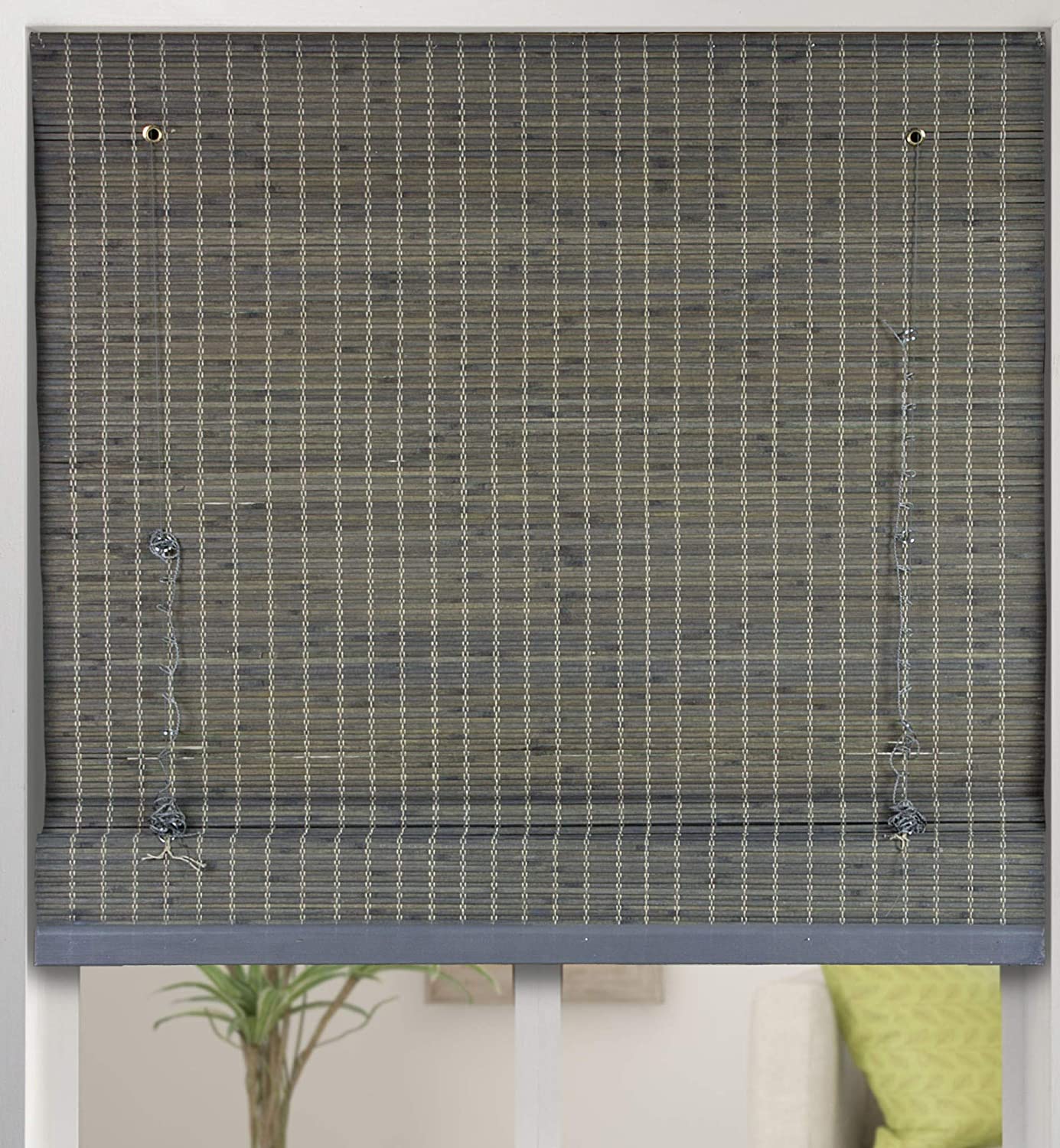 Arlo Indoor Custom Window Blinds Cordless Semi Privacy Grey Brown Bamboo Roman Shade Size 22 6694